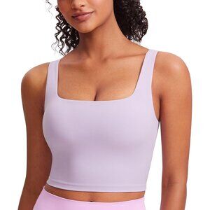 👑Women's Lilac Air Sleeveless Pullover Square Neck Sports Padded Crop Tank Top
